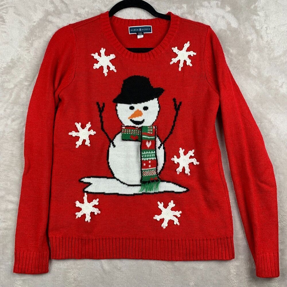KAREN SCOTT HOLIDAY BEAUTIFUL UGLY XMAS SWEATER WOMENS Size SMALL in RED